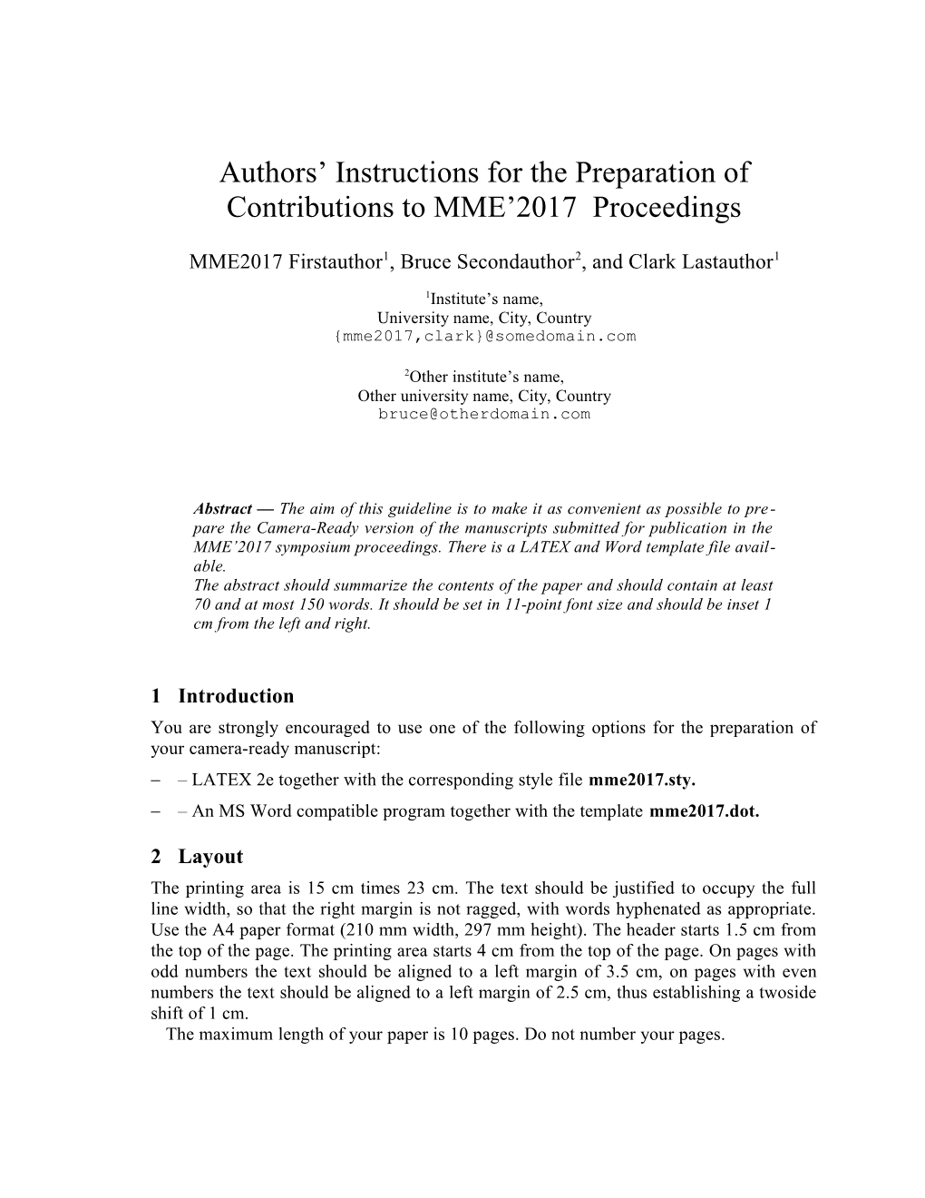 Authors Instructions for the Preparation Of
