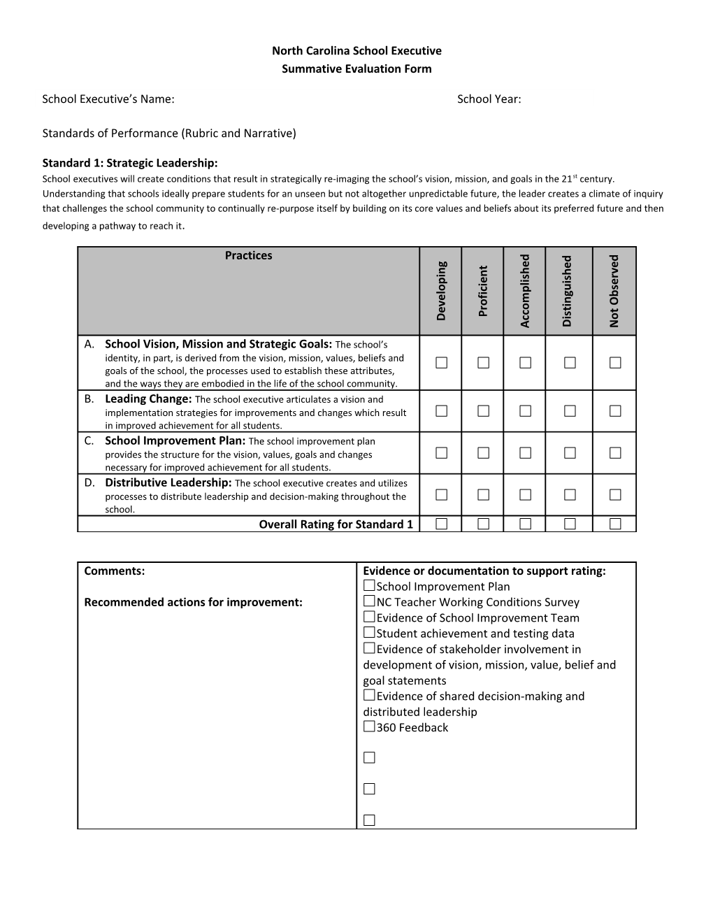 North Carolina School Executive Summative Evaluation Form