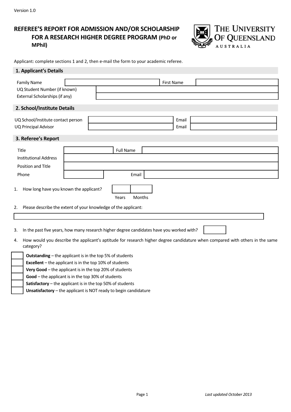 Application for Admission to Candidature