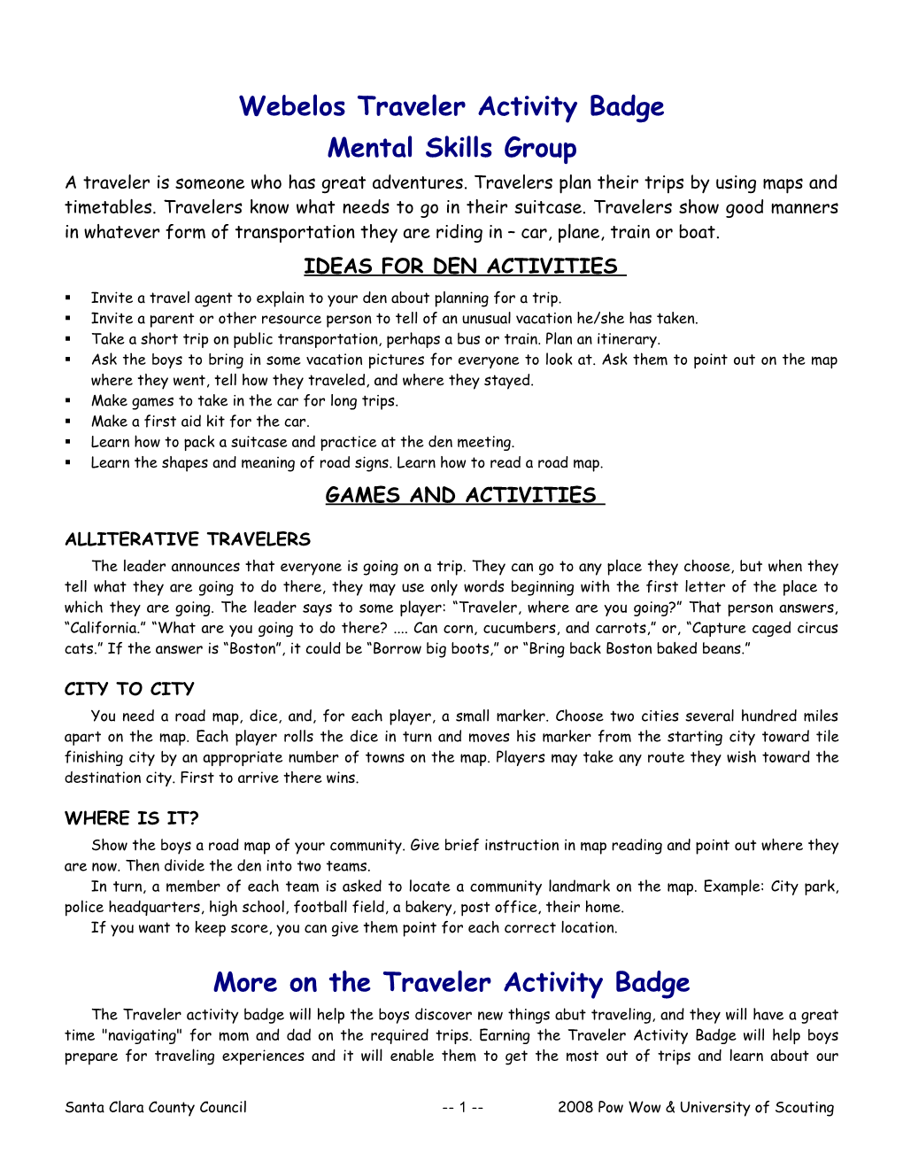 Webelos Traveler Activity Badge