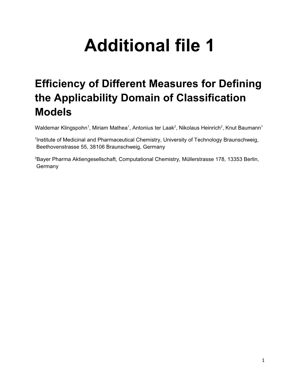 Efficiency of Different Measures for Defining Theapplicability Domain of Classification Models