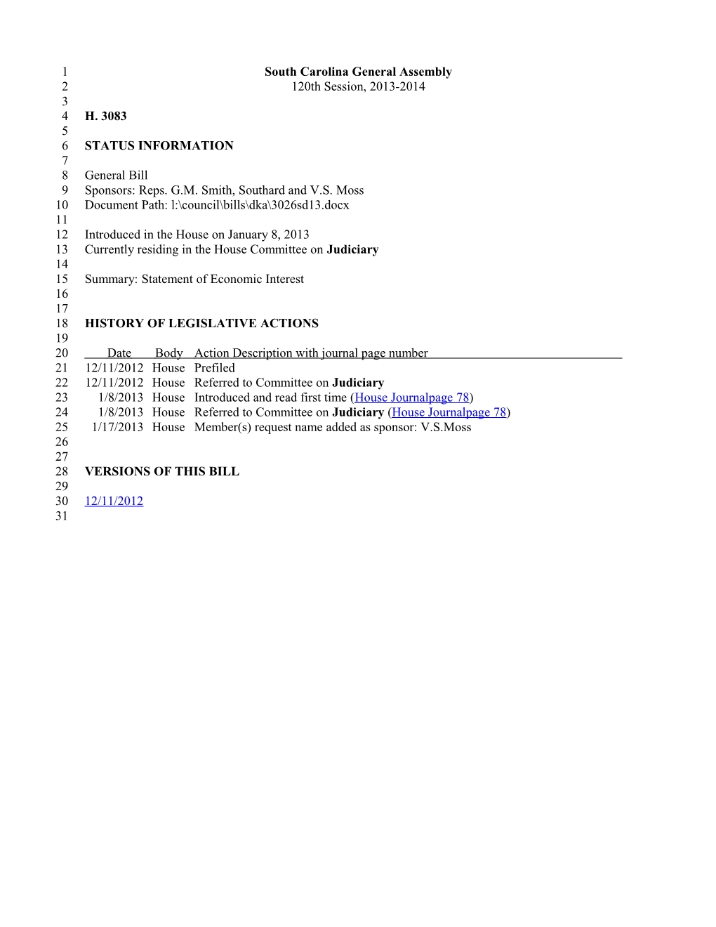 2013-2014 Bill 3083: Statement of Economic Interest - South Carolina Legislature Online