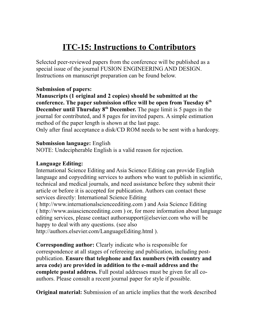 ITC-15: Instructions to Contributors