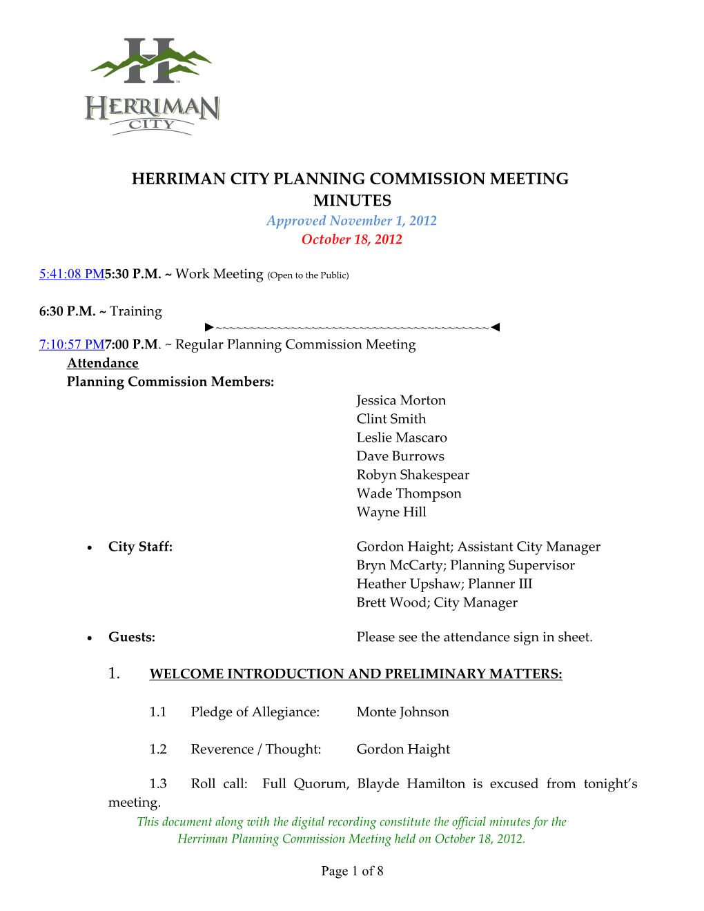 Herrimancity Planning Commission Meeting
