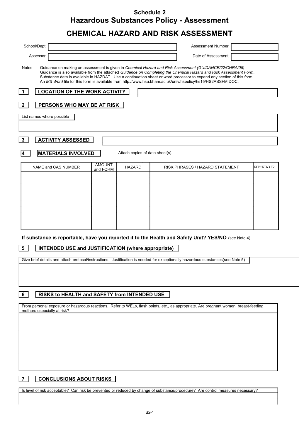 Hazardous Substances Policy - Assessment Form