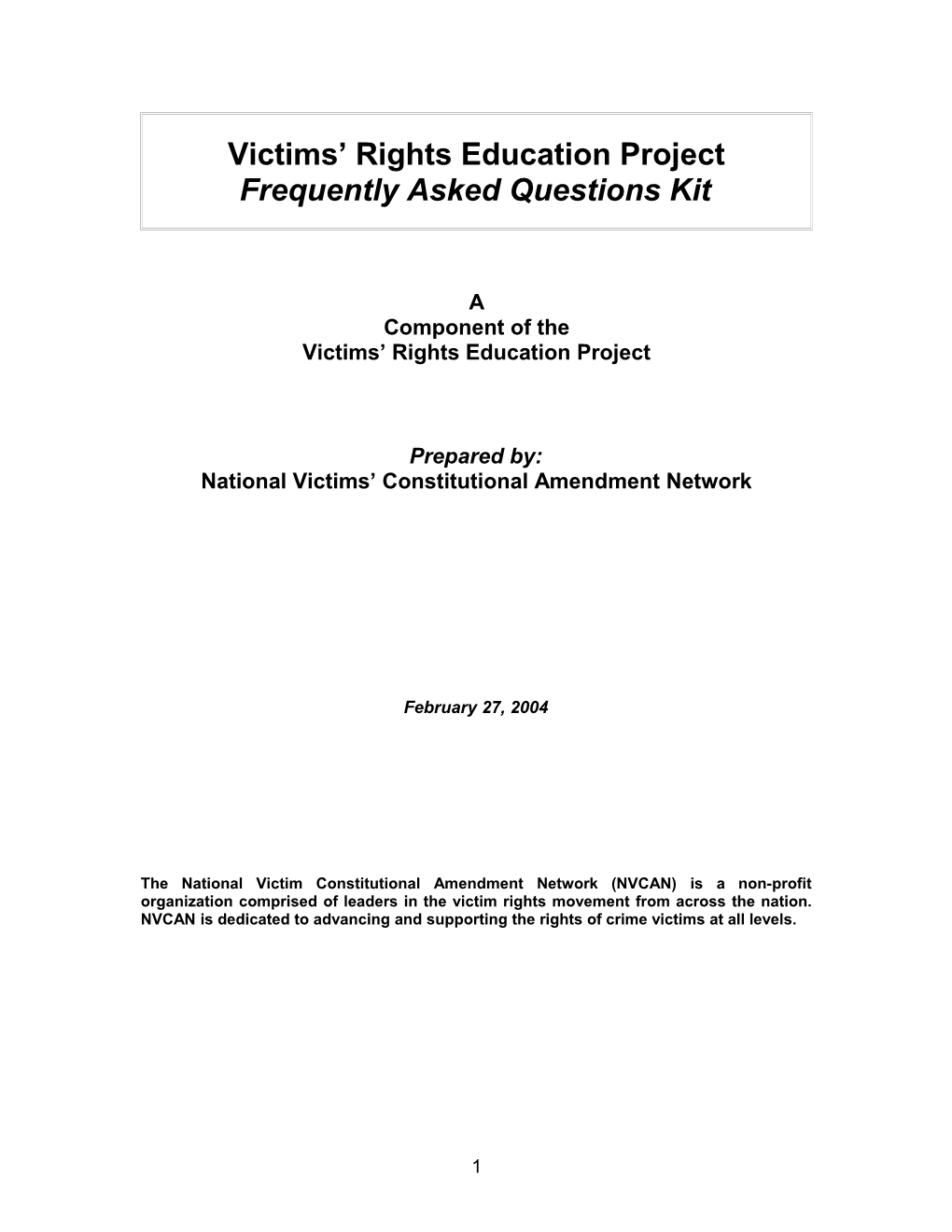 Victims Rights Frequently Asked Questions Kit