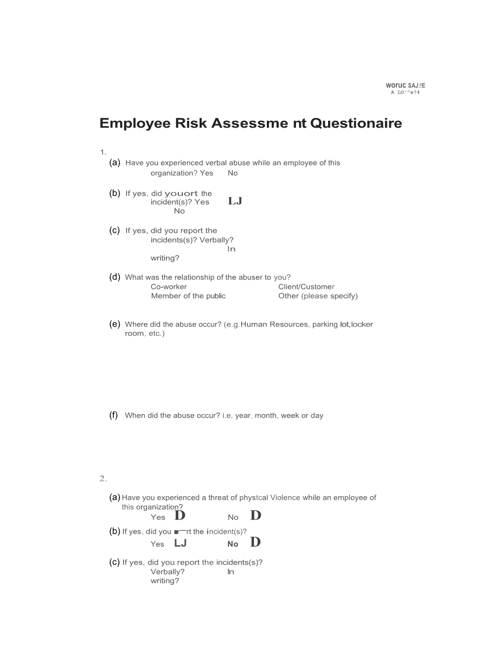 Employee Risk Assessment Questionaire