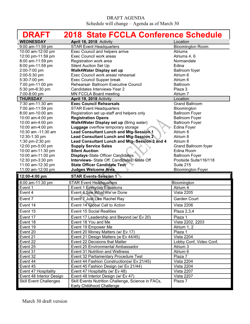 2011 State FCCLA Conference Schedule