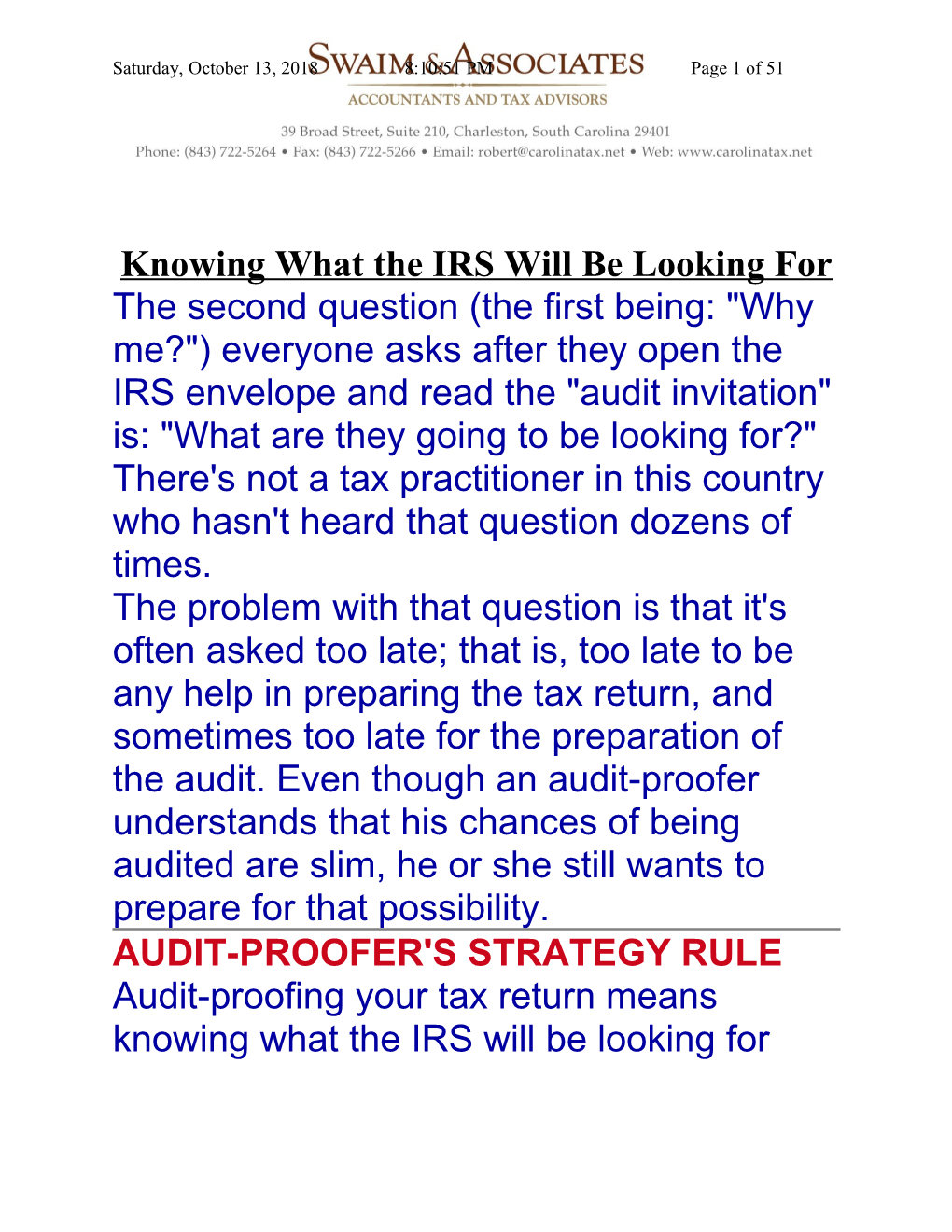 Knowing What the IRS Will Be Looking For