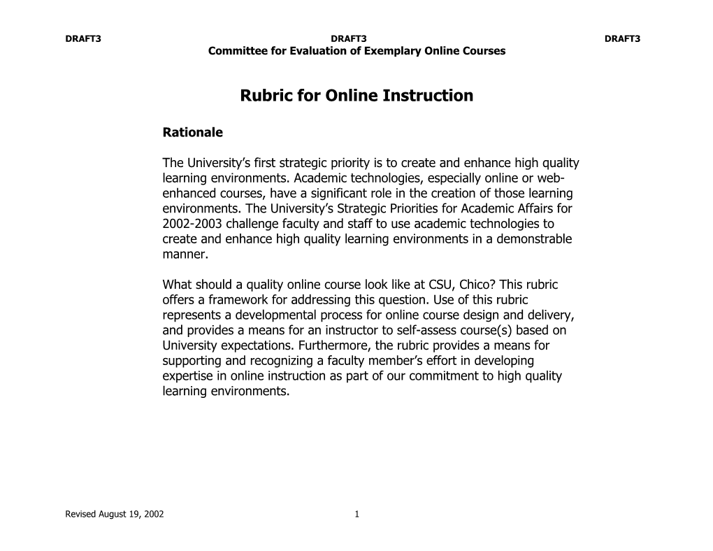 Committee for Evaluation of Exemplary Online Courses