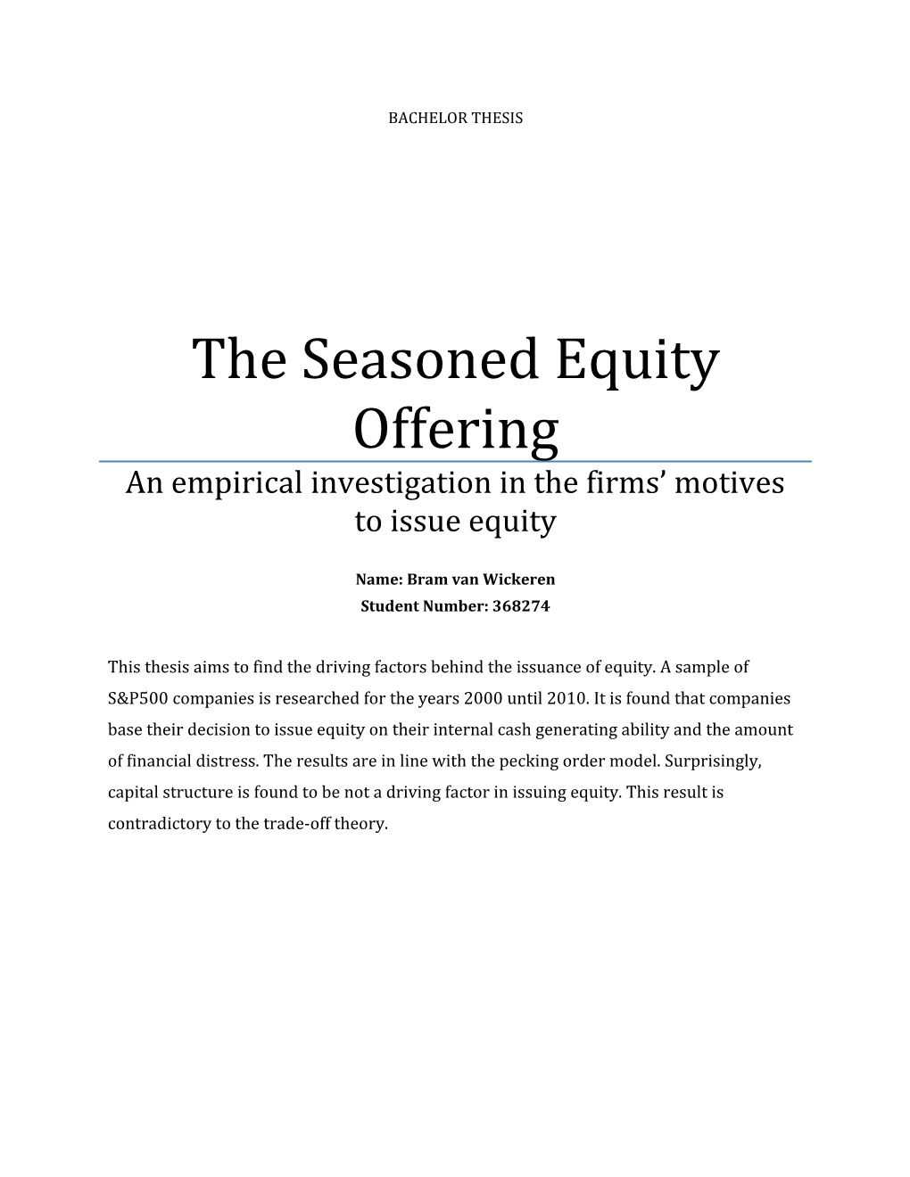 The Seasoned Equity Offering