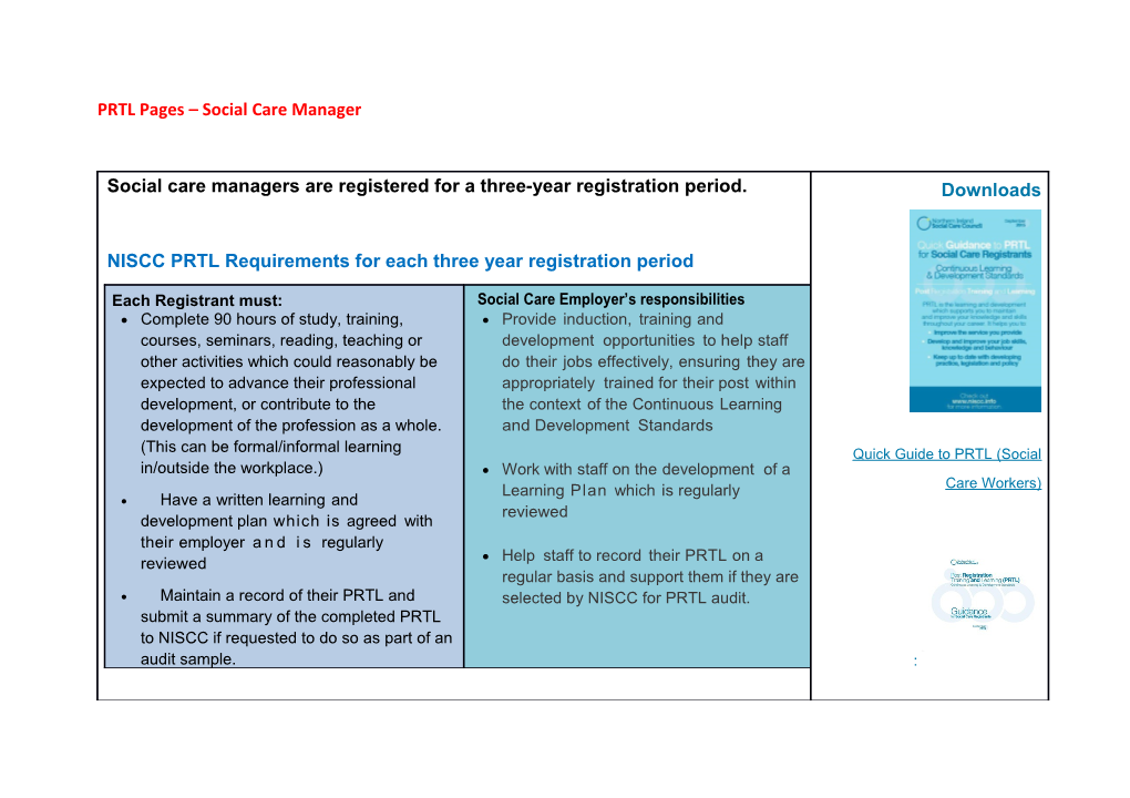 PRTL Pages Social Care Manager