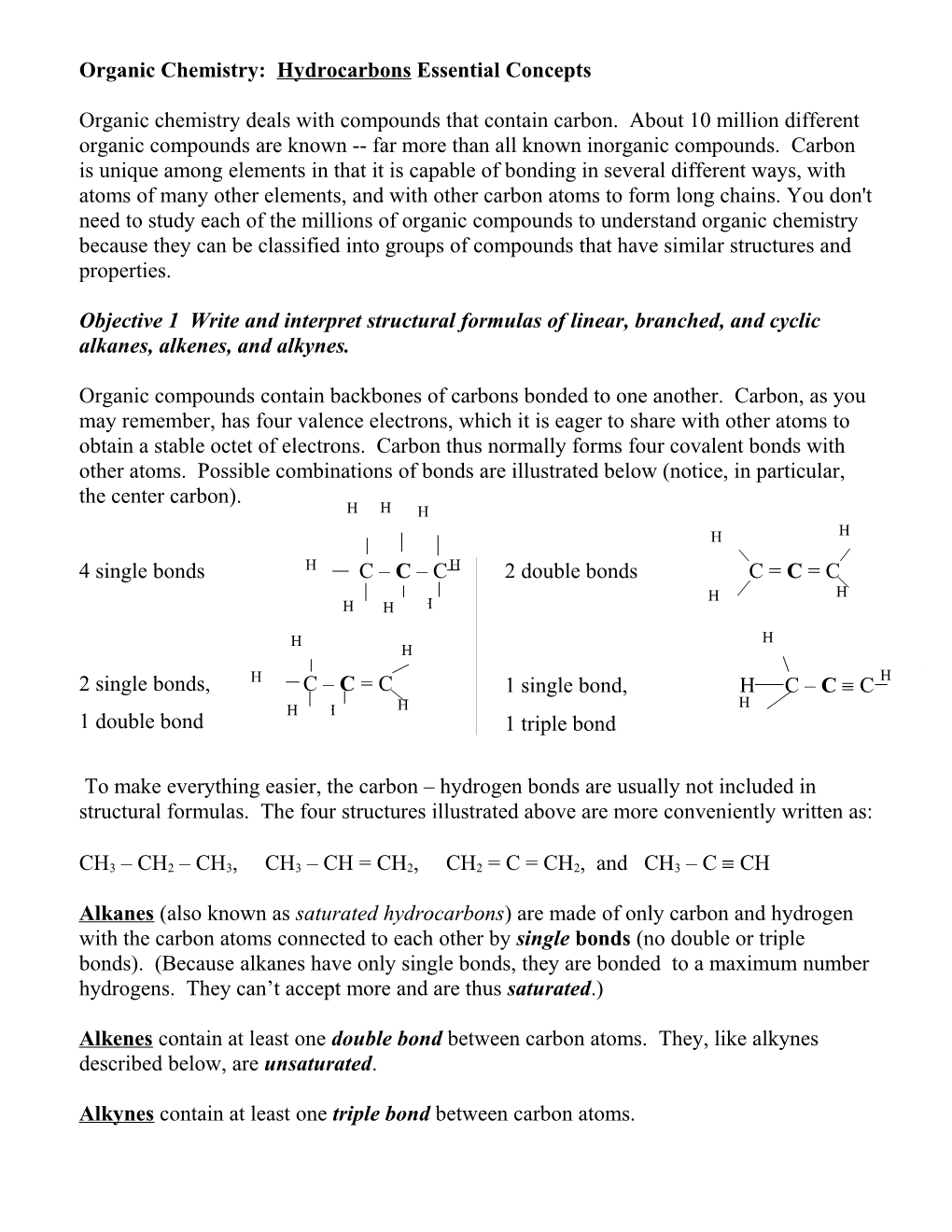 Organic Chemistry: Hydrocarbons Essential Concepts