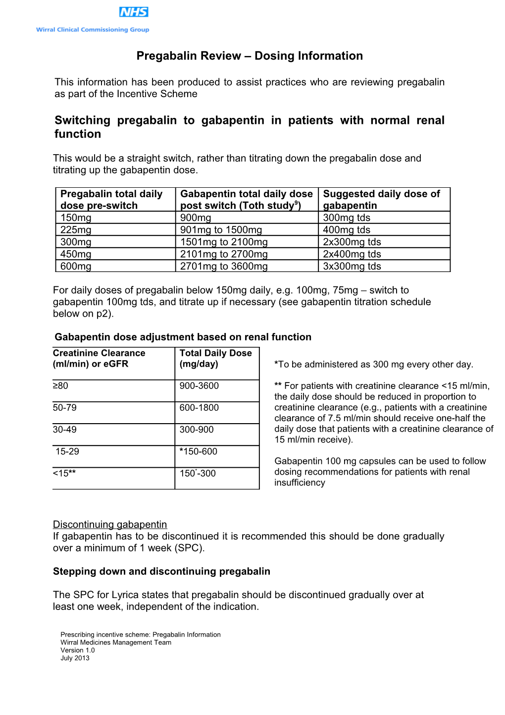 Switching Pregabalin to Gabapentin in Patients with Normal Renal Function8