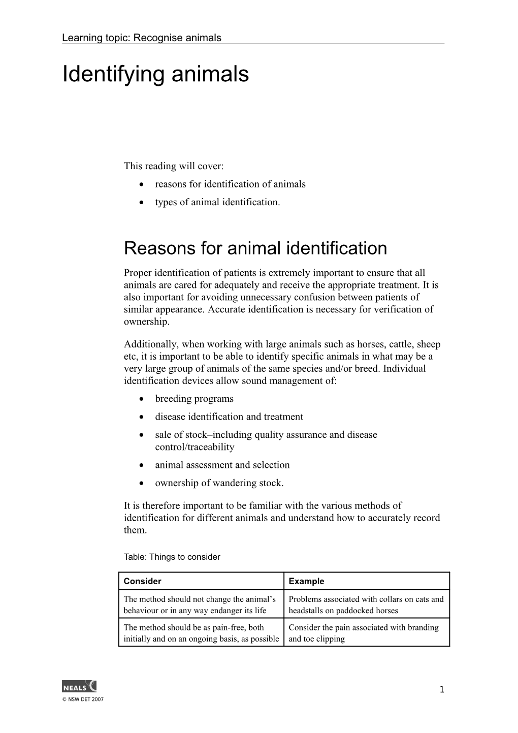 Learning Topic: Recognise Animals