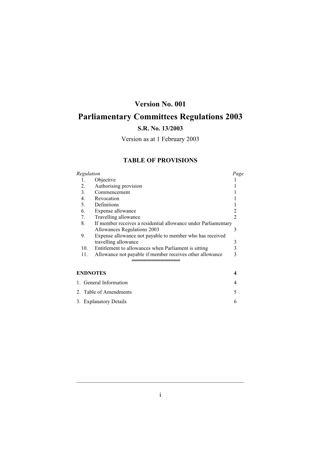 Parliamentary Committees Regulations 2003