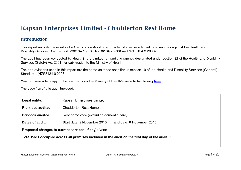 Kapsan Enterprises Limited - Chadderton Rest Home