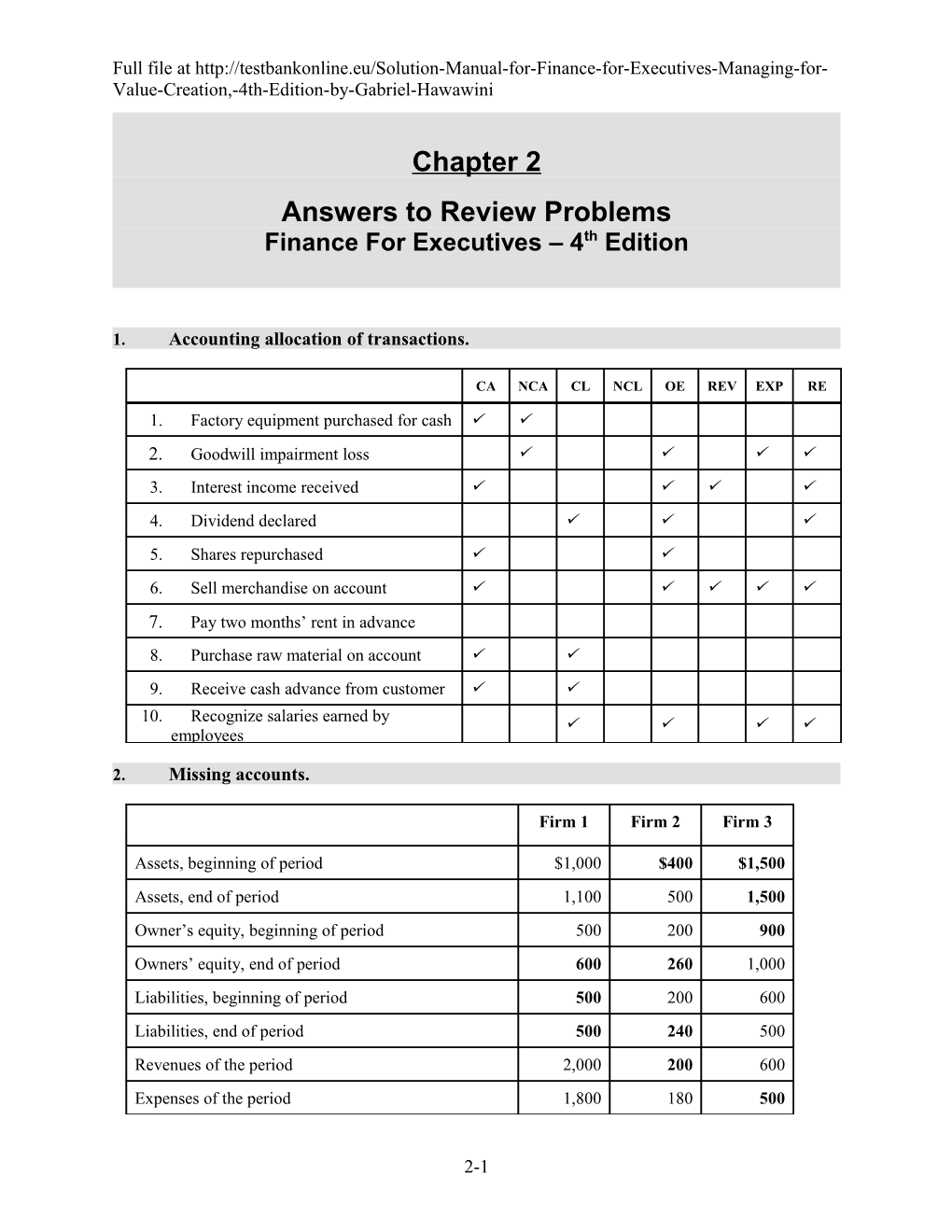 Answers to Problem Set - Chapter 2