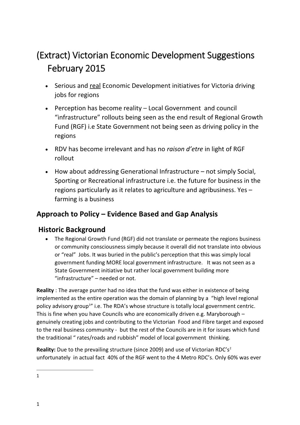 (Extract)Victorian Economic Development Suggestions February 2015