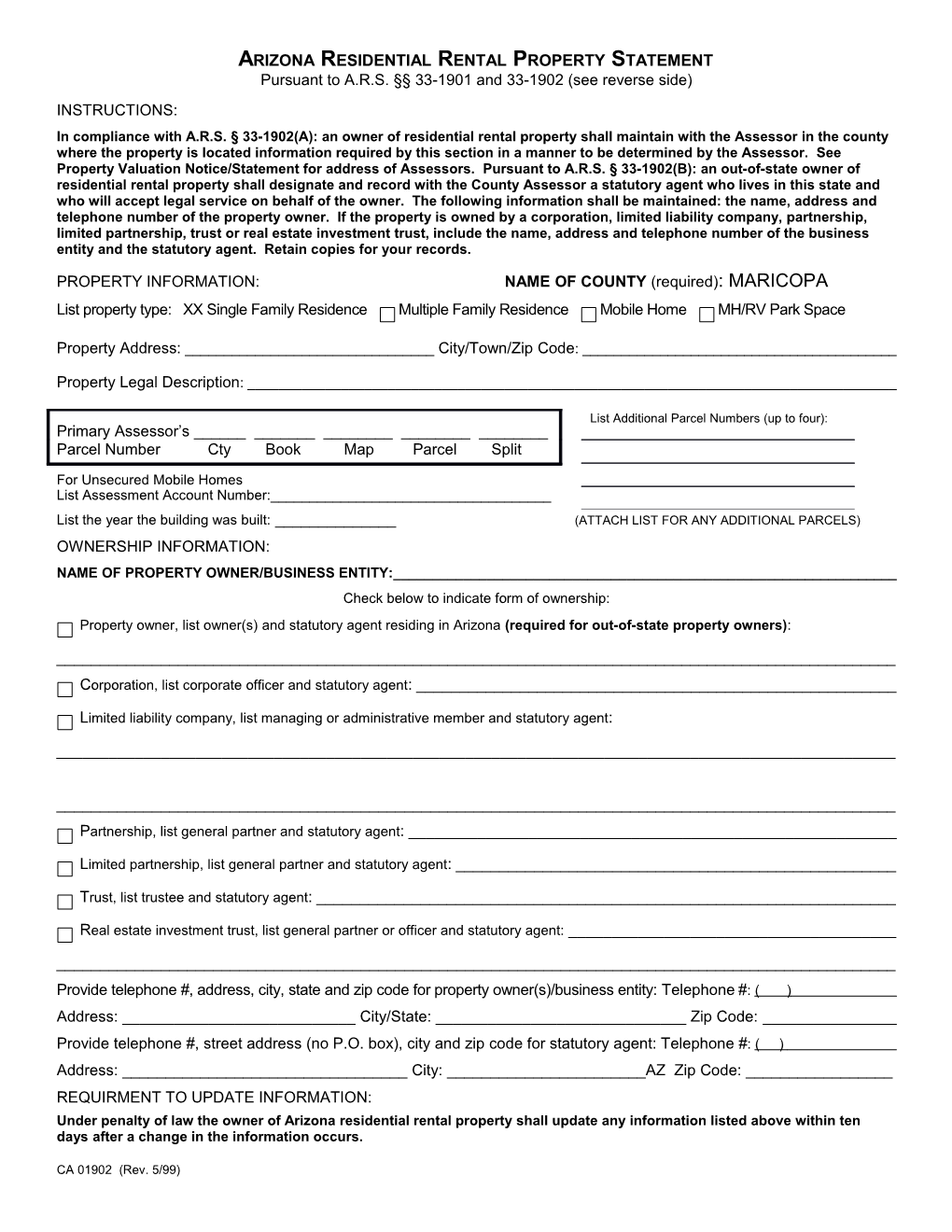 Residential Rental Property Statement