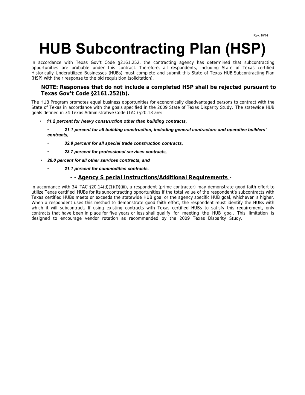 DIR-TSO-3131 Appendix B HUB Subcontracting Plan (Approved on 09-08-15)