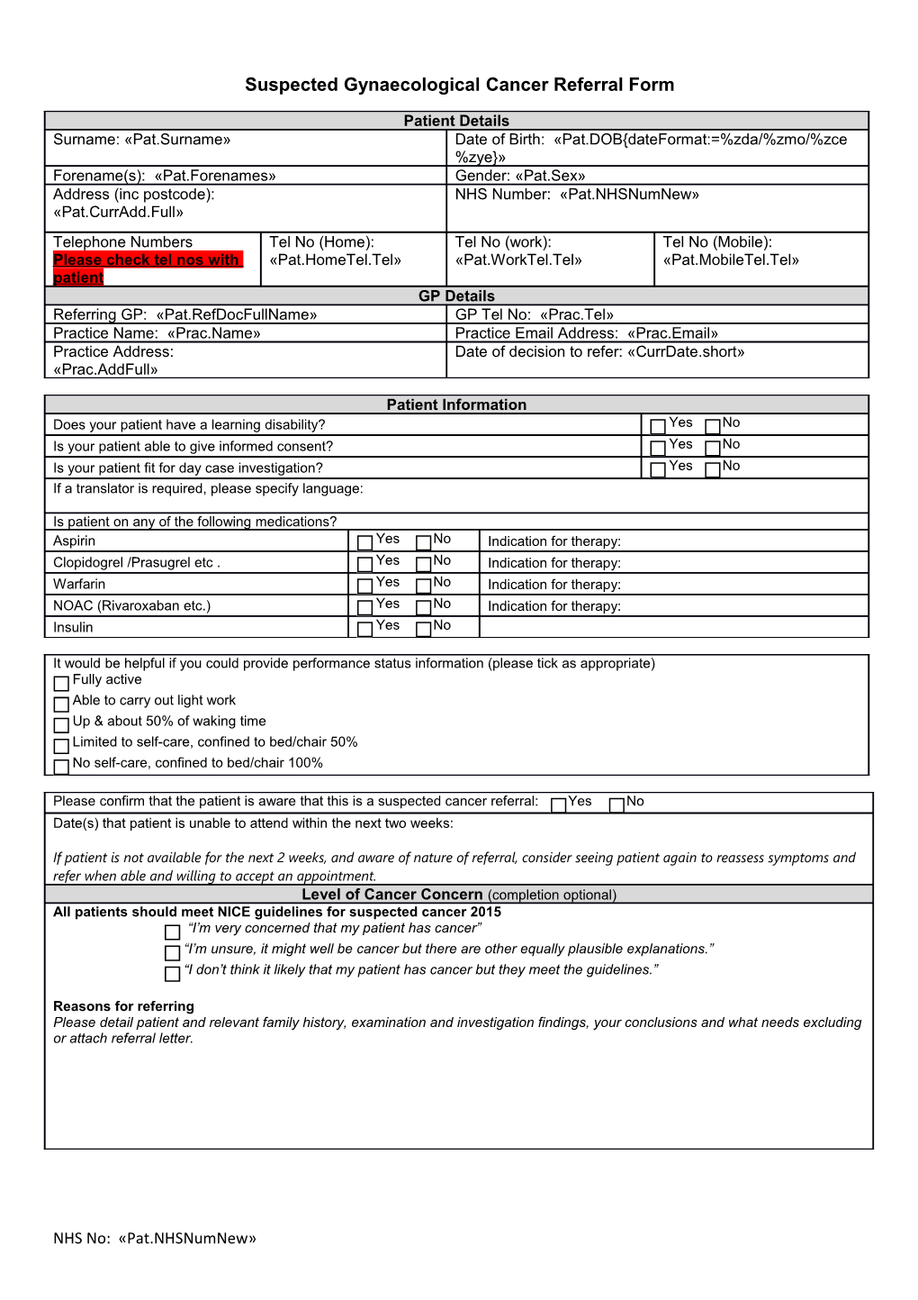 Suspected Gynaecologicalcancer Referral Form