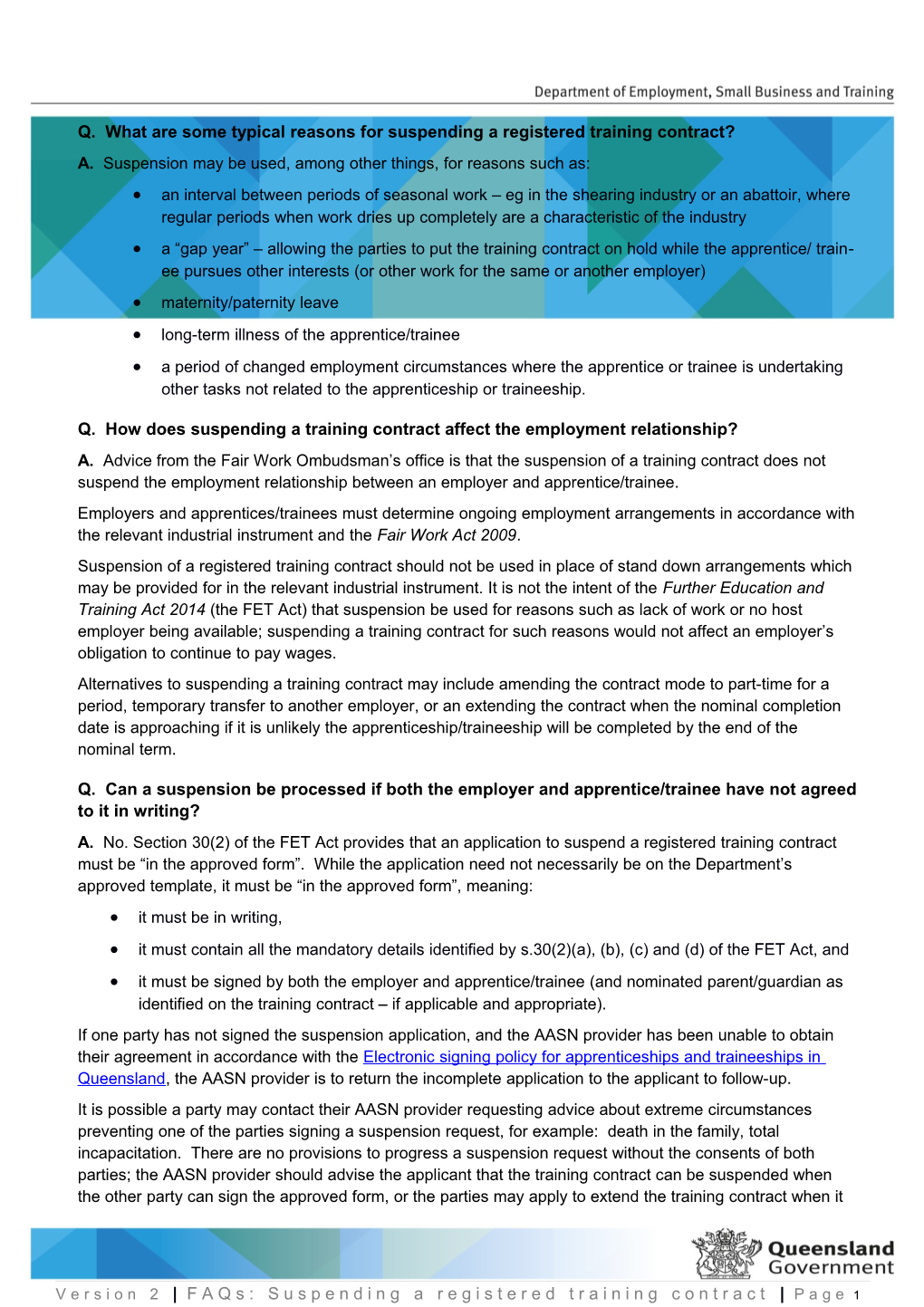 Faqs for AASN Providers - Suspending a Registered Training Contract