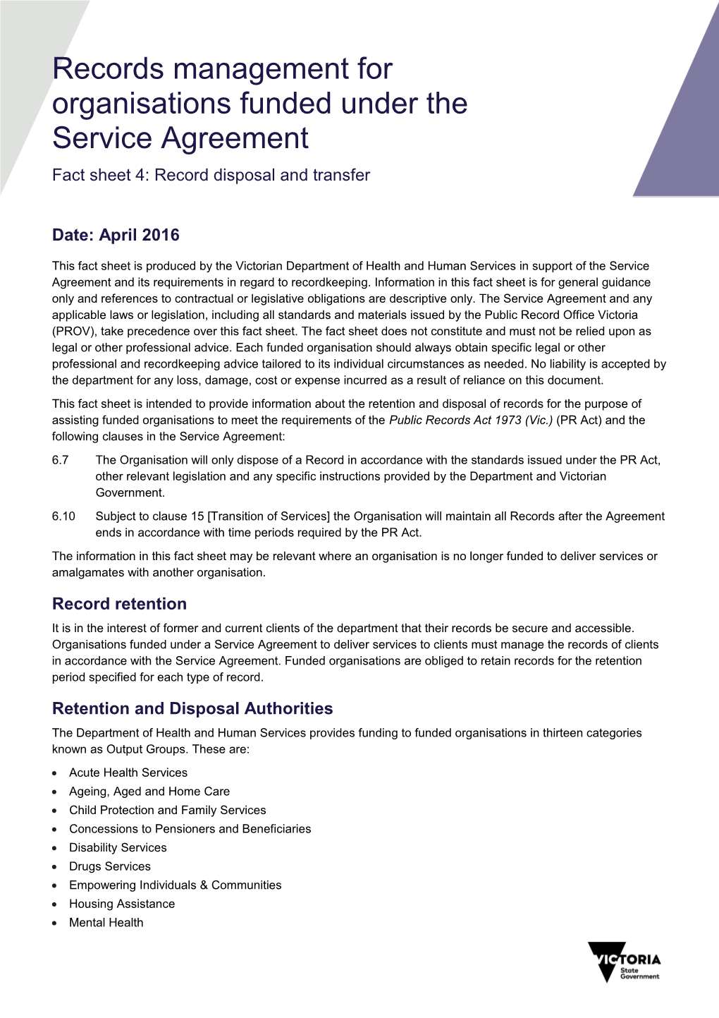 Fact Sheet 4: Record Disposal and Transfer
