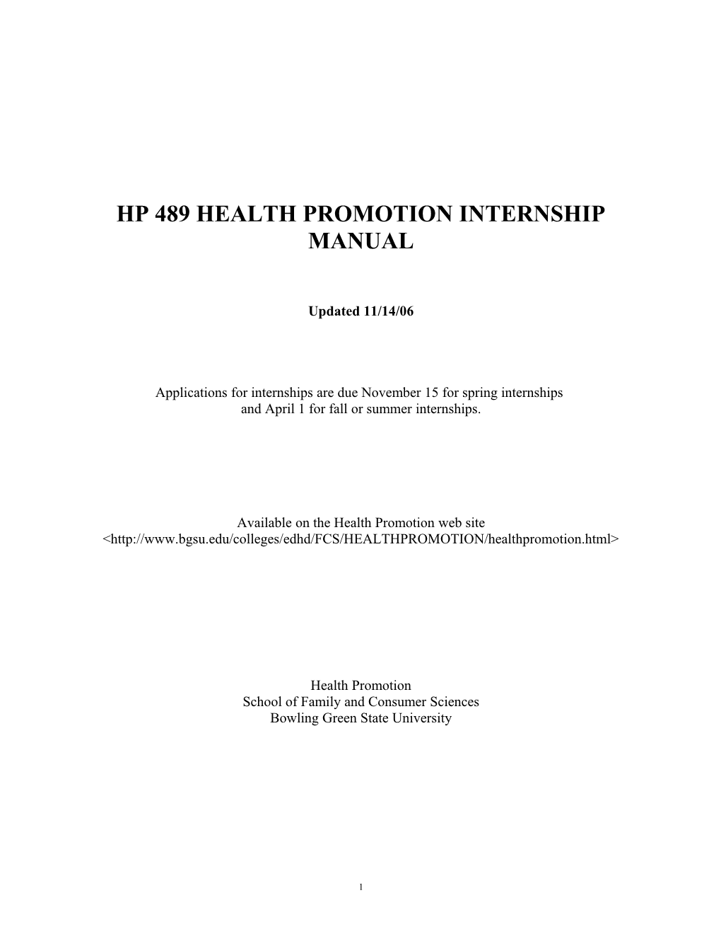 Hp 489 Health Promotion Internship