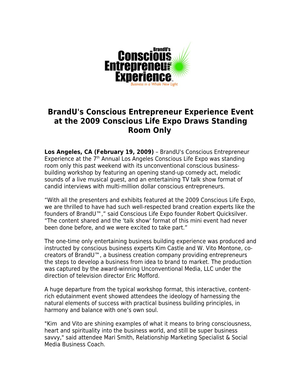 Brandu's Conscious Entrepreneur Experience Event