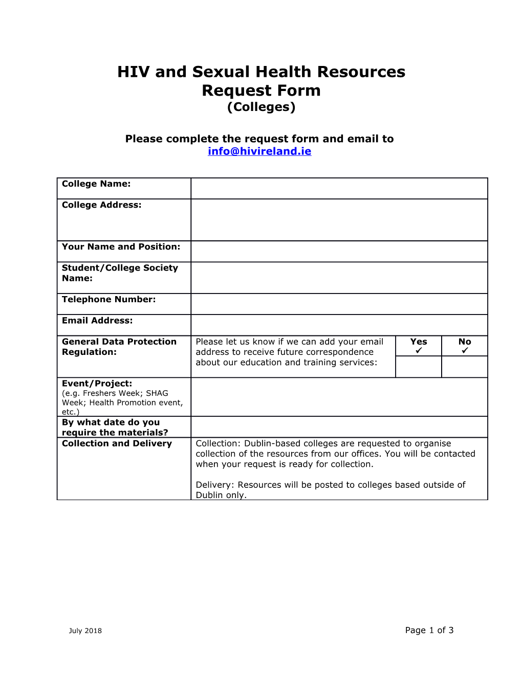 Please Complete the Request Form and Email To