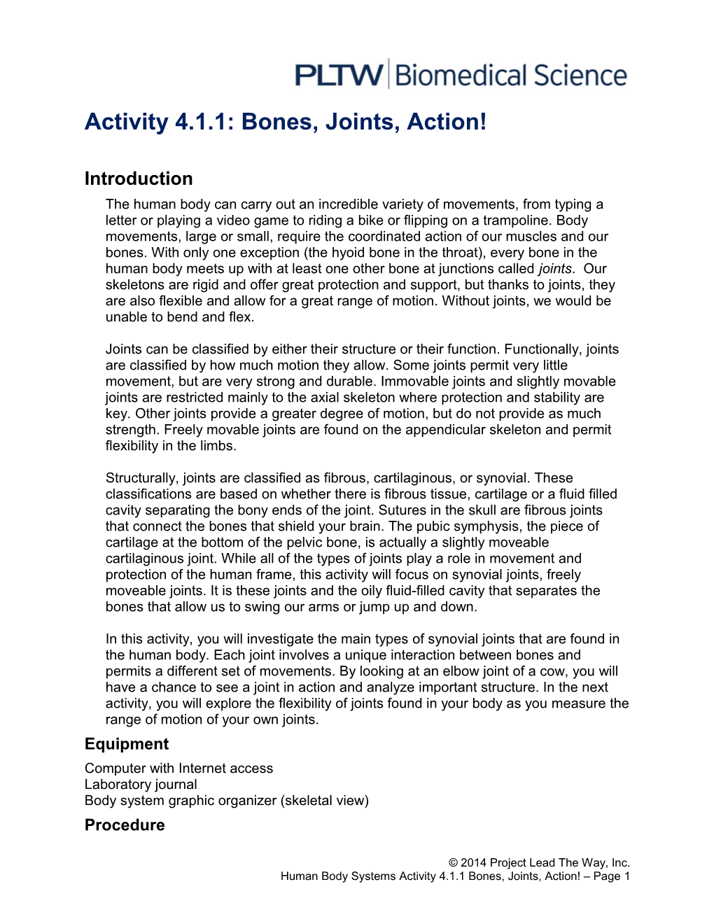 Activity 4.1.1: Bones, Joints, Action!