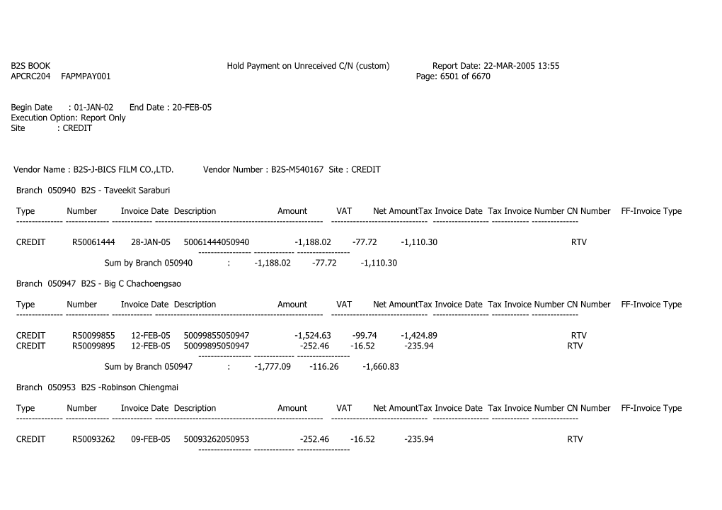 B2S BOOK Hold Payment on Unreceived C/N (Custom)