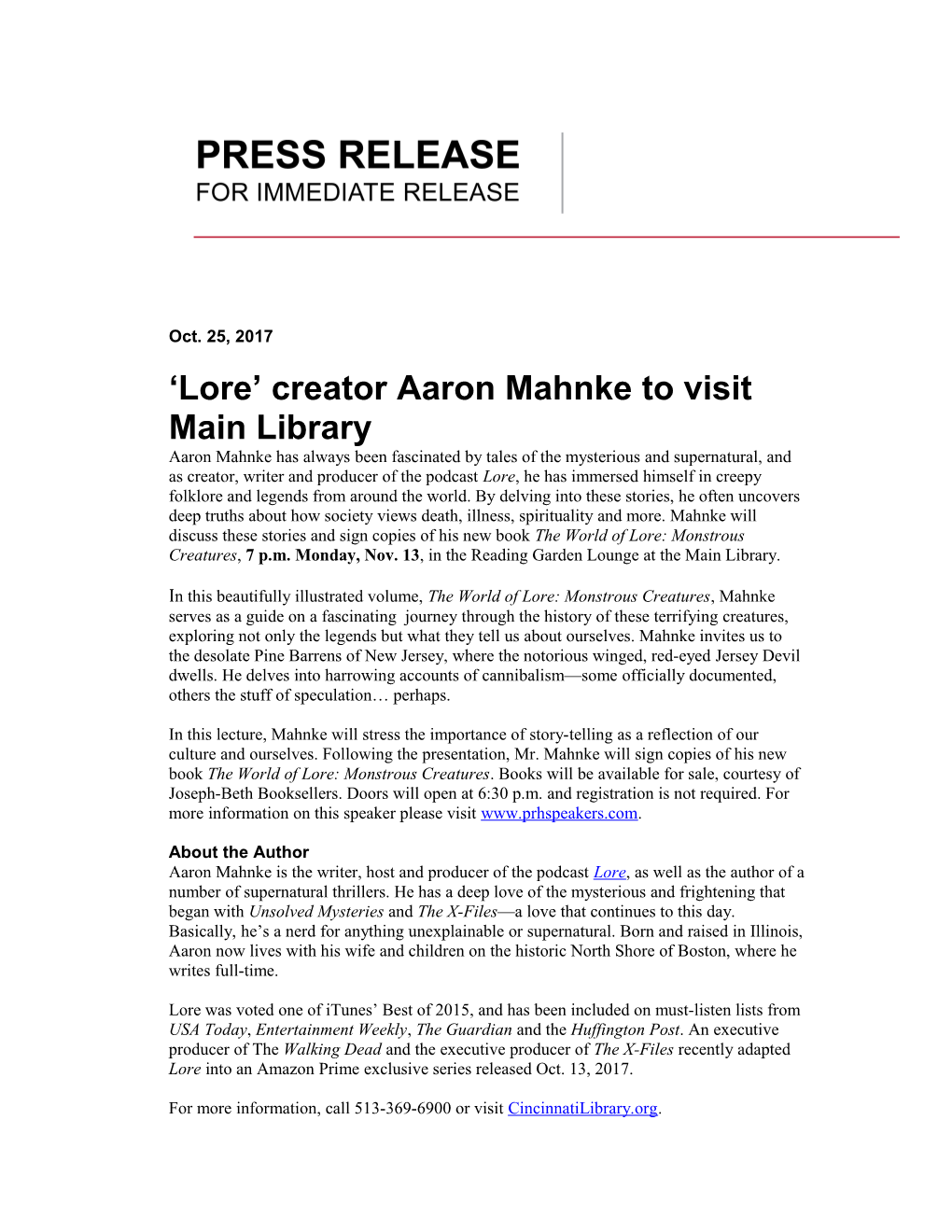 Lore Creatoraaron Mahnketo Visit Main Library