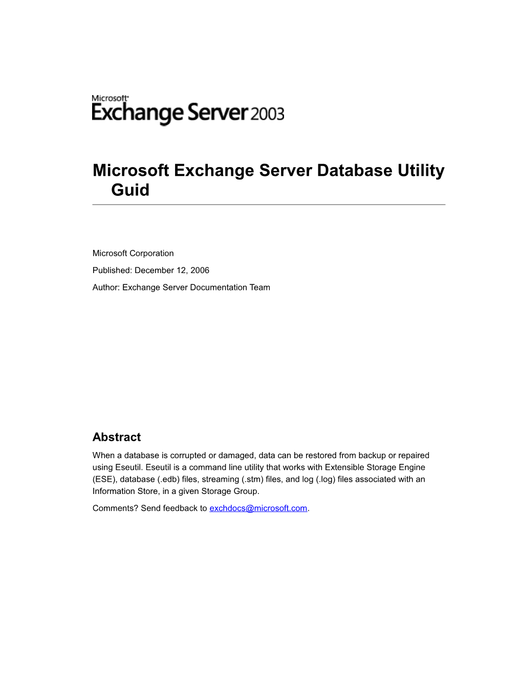 Microsoft Exchange Server Database Utility Guid