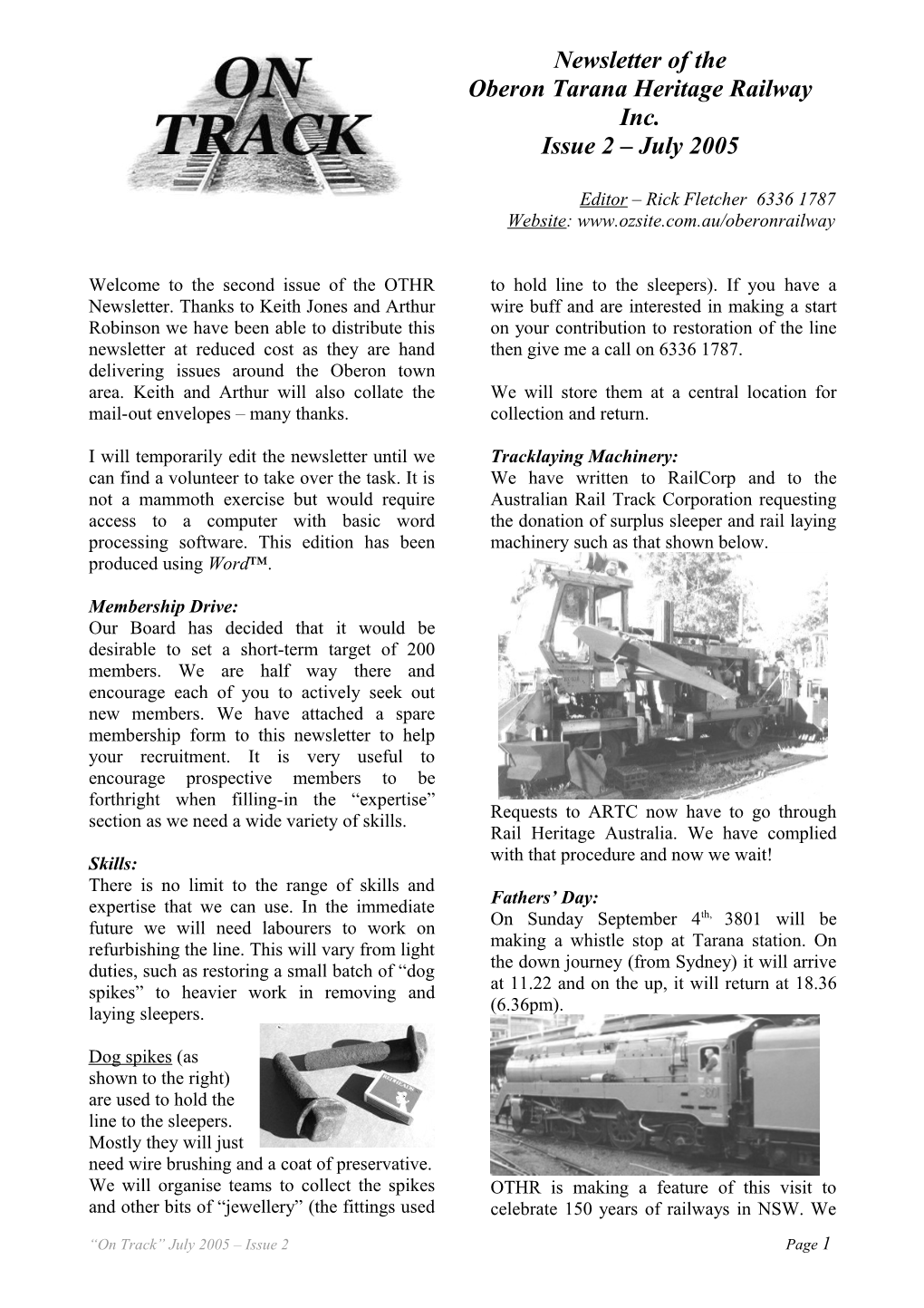 On Track July 2005 Issue 2 Page 1
