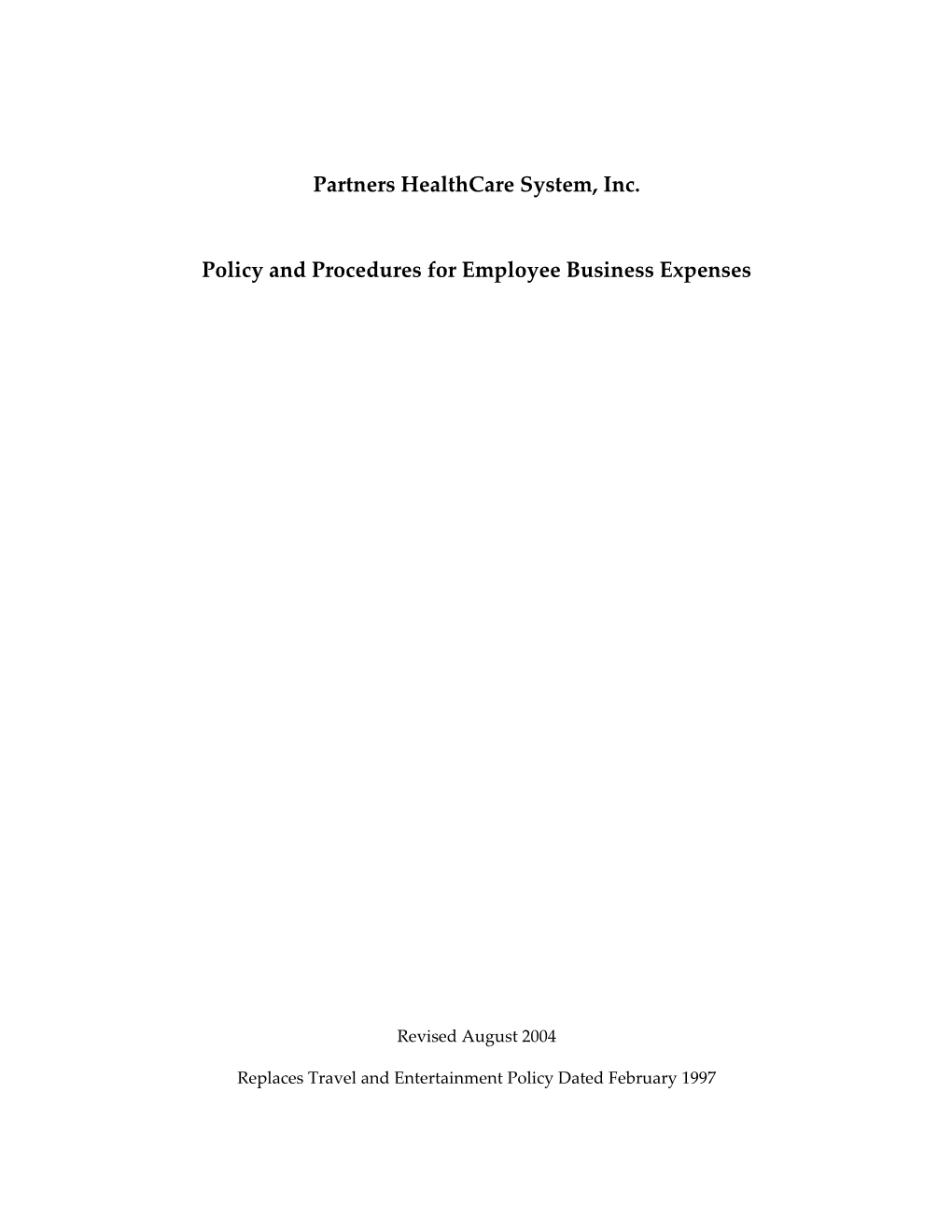 Policy and Procedures for Employee Business Expenses