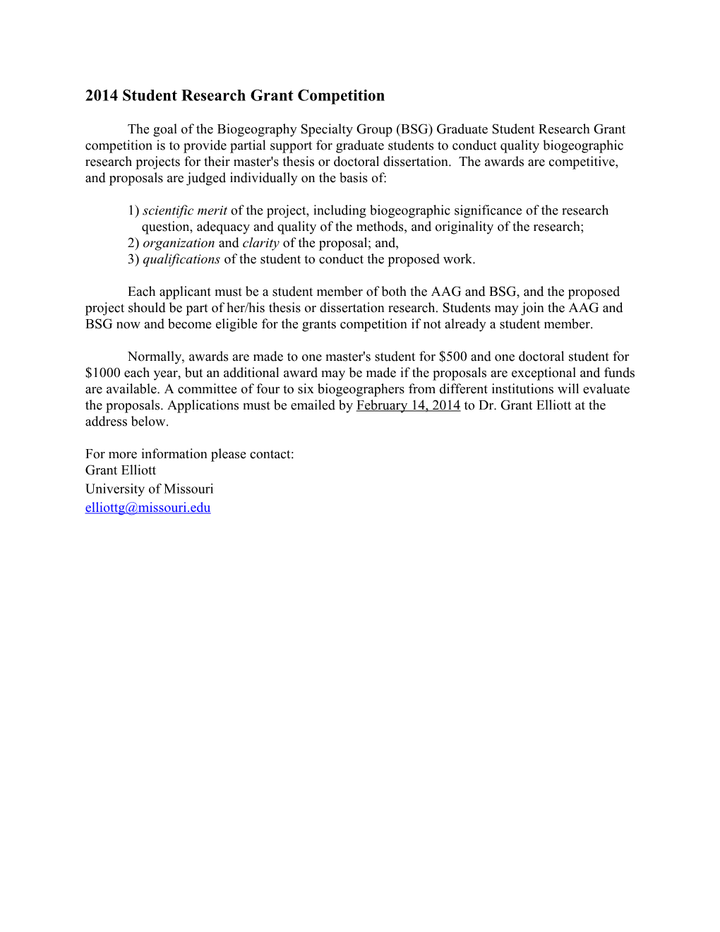 2014 Student Research Grant Competition
