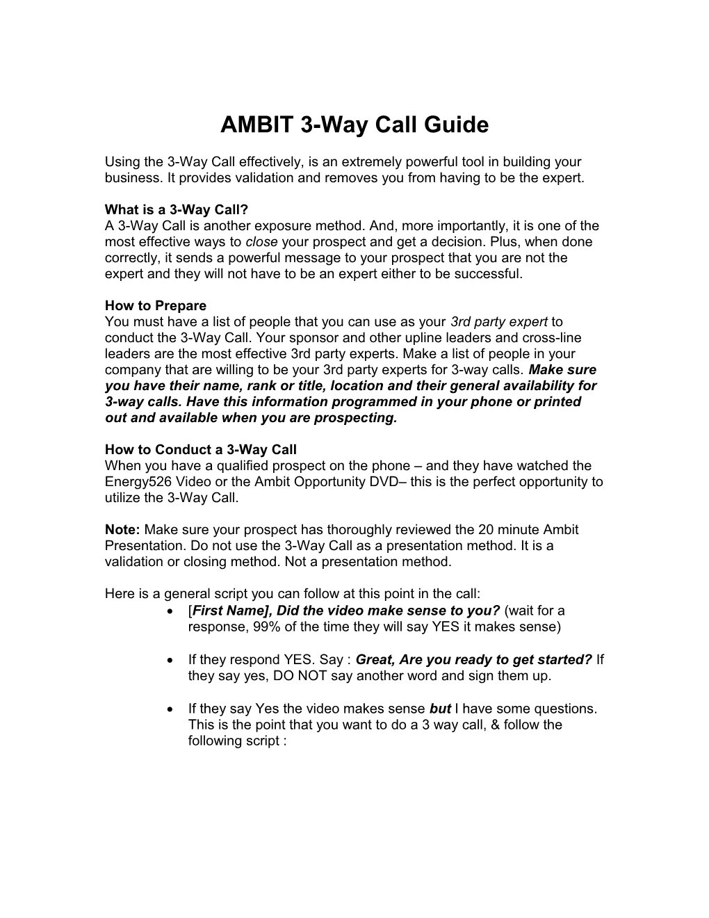 AMBIT 3-Way Call Guide