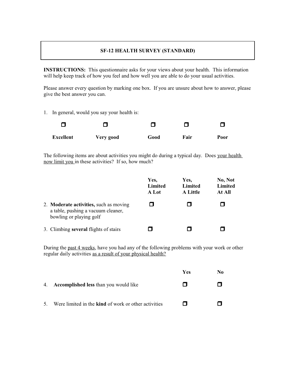 Sf-12 Health Survey (Standard)