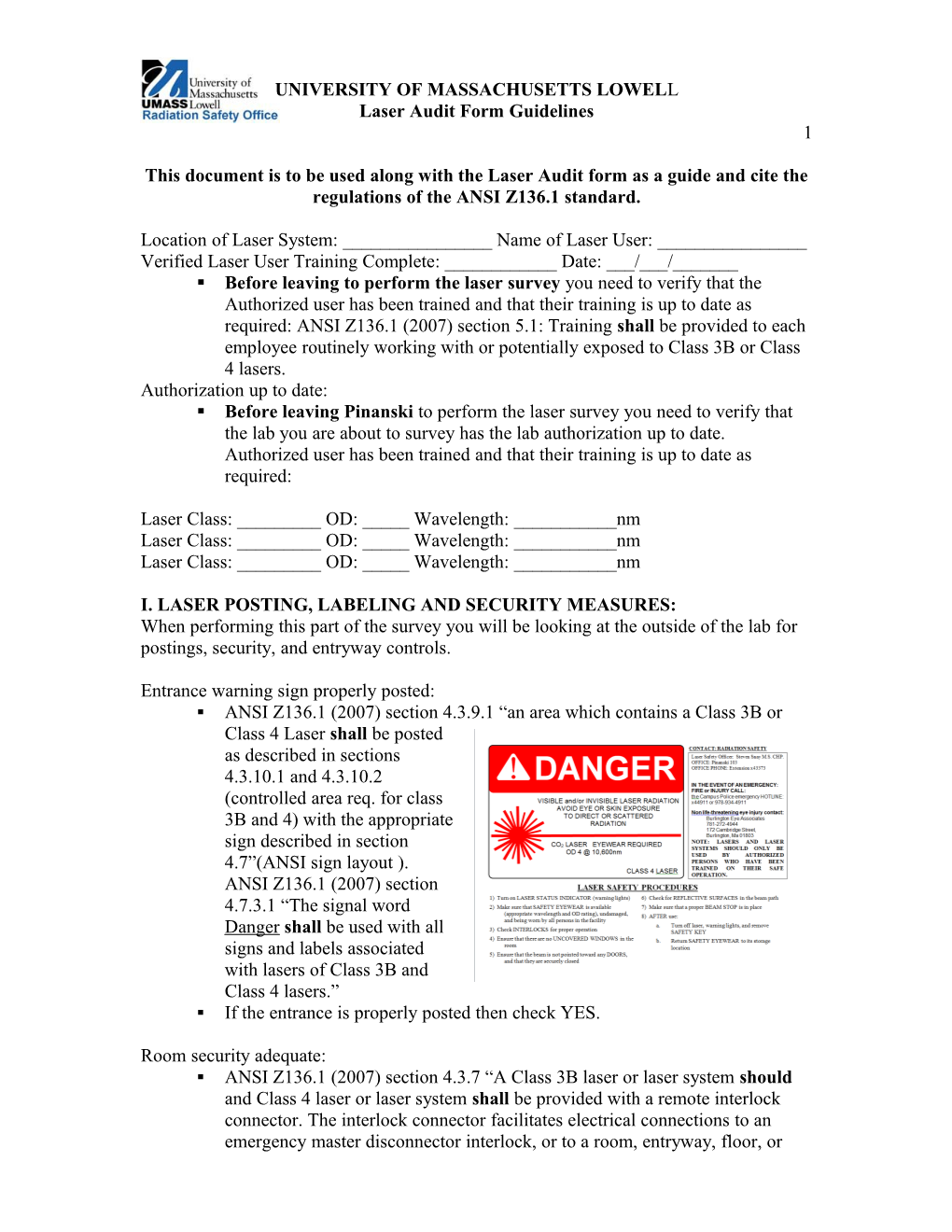 Laser Audit Form Guidelines