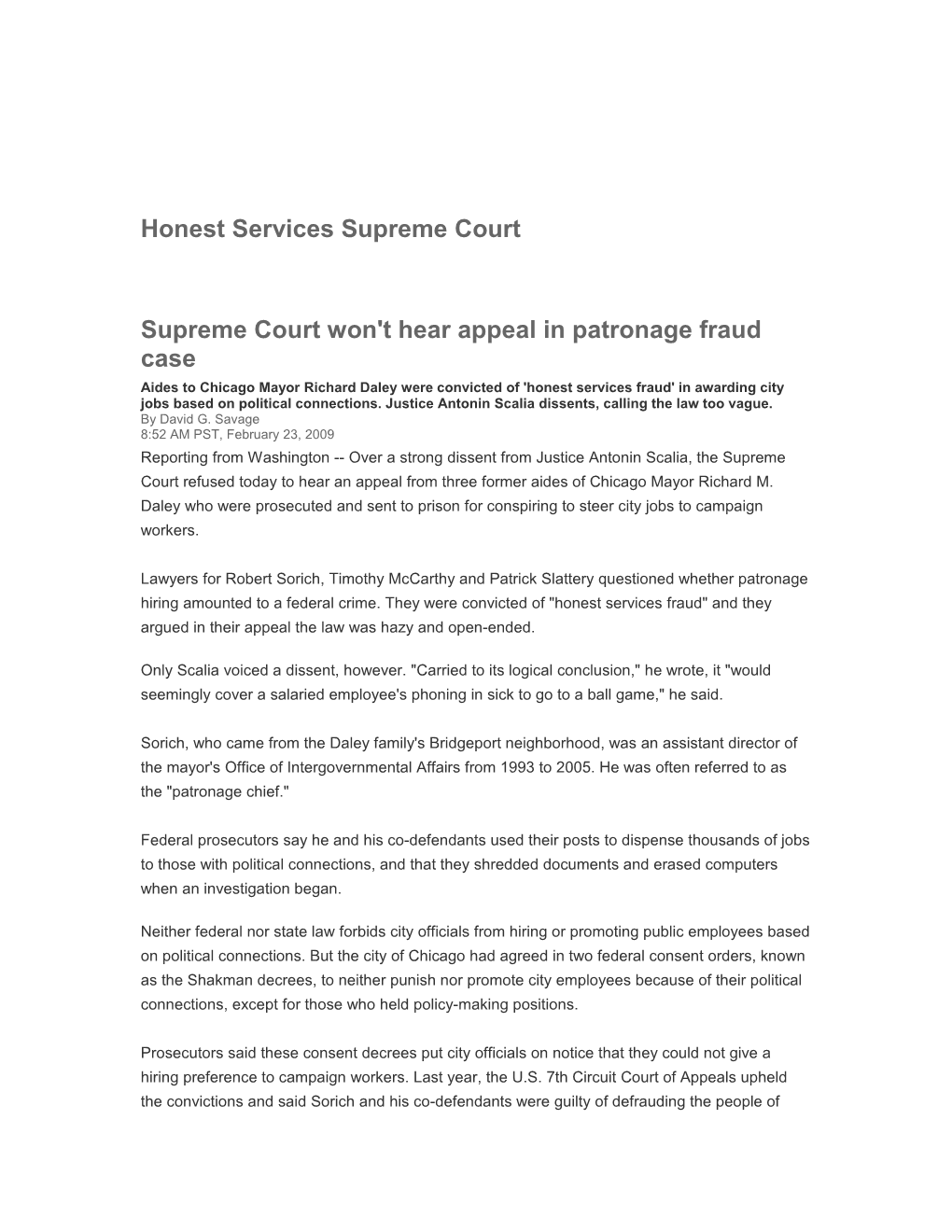Honest Services Supreme Court