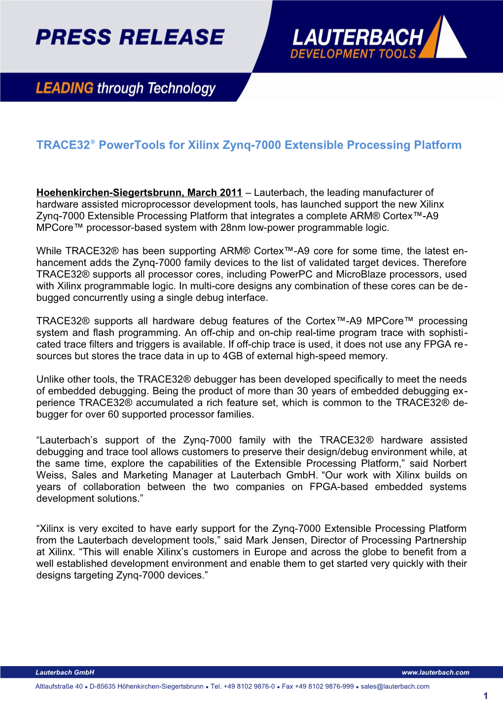 TRACE32 Powertools for Xilinx Zynq-7000 Extensible Processing Platform