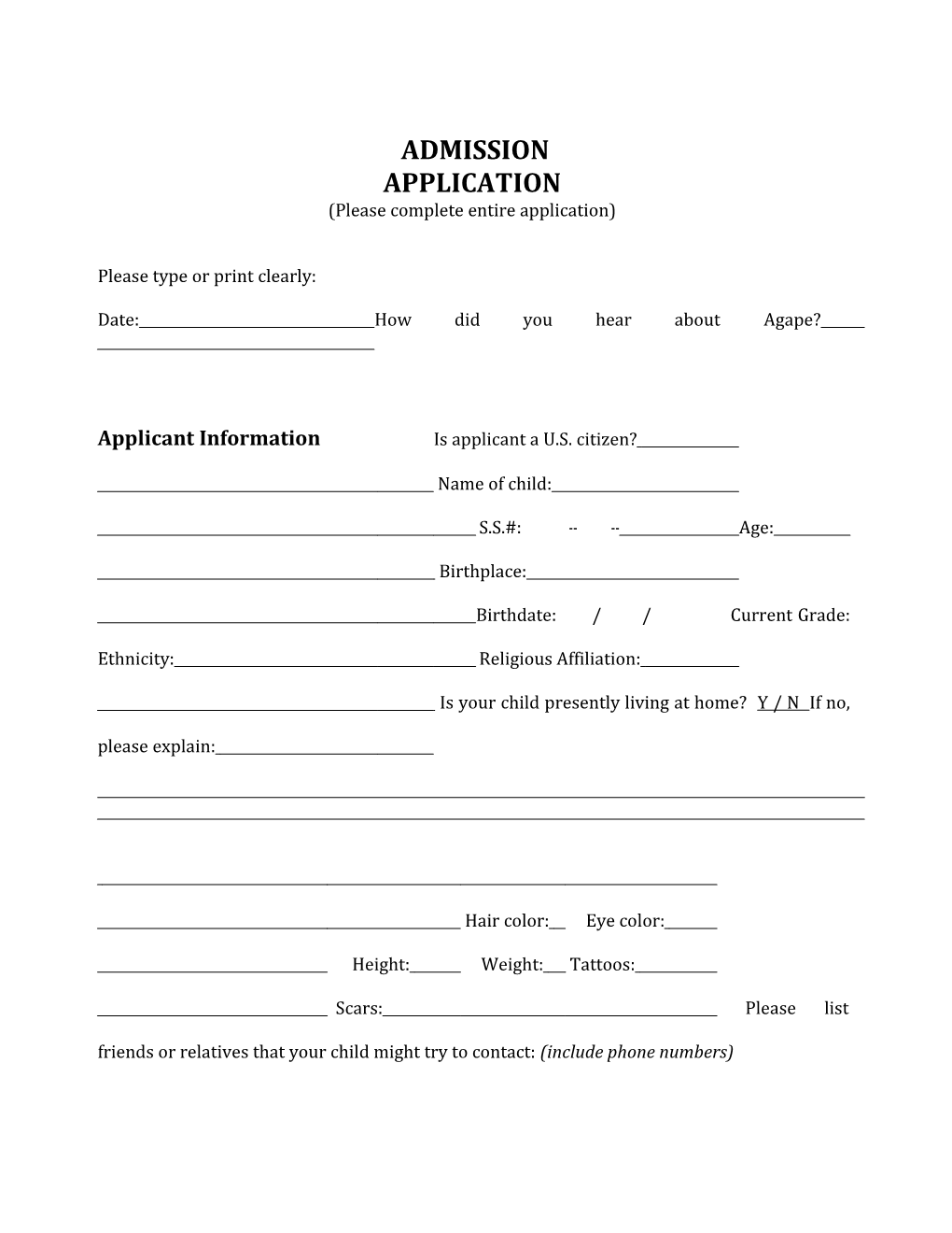 Admission Application