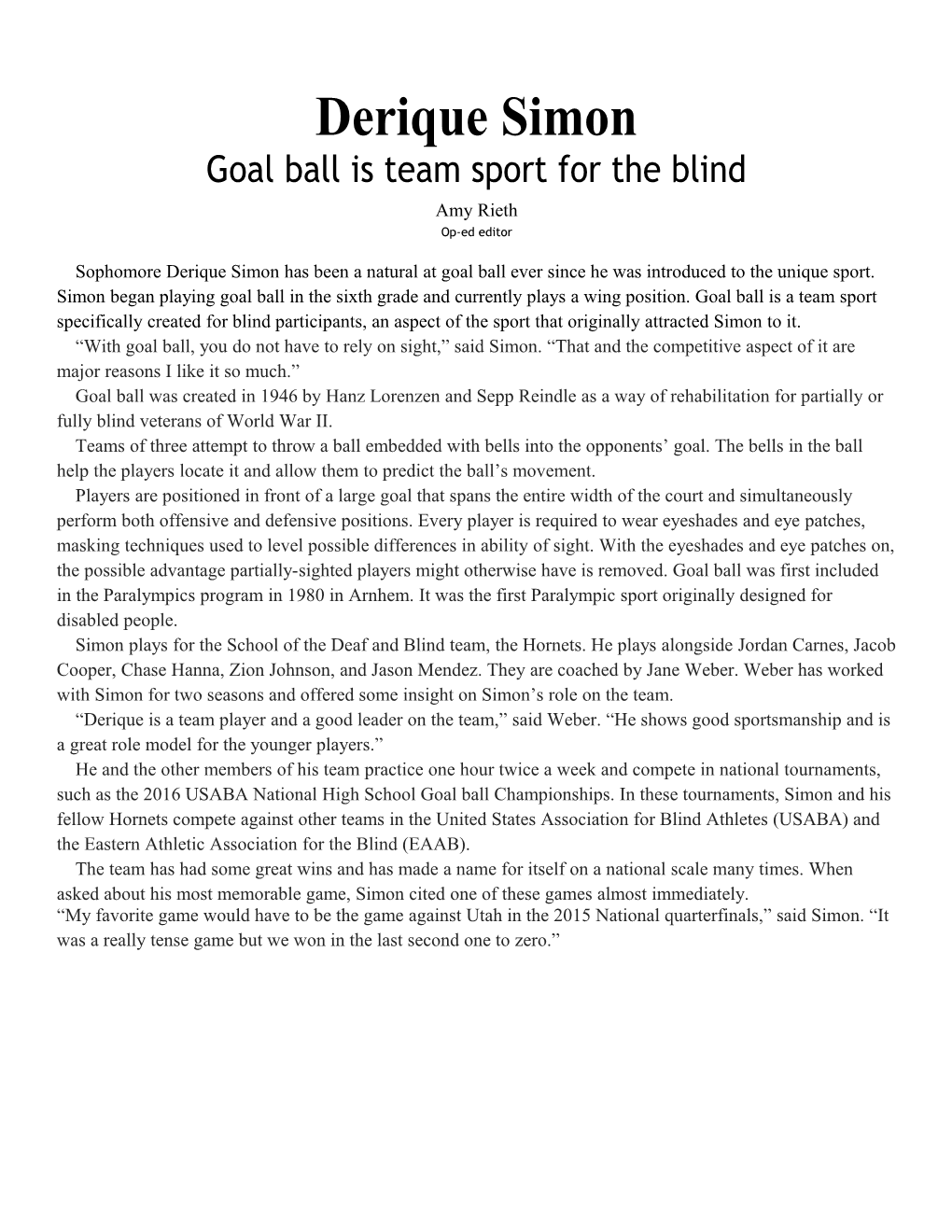 Goal Ball Is Team Sport for the Blind