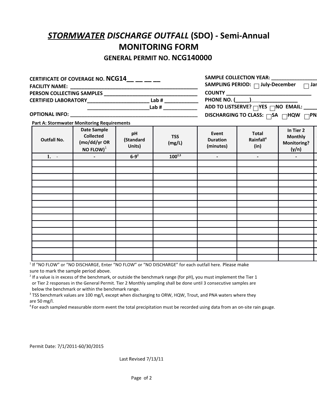 STORMWATERDISCHARGE OUTFALL (SDO)- Semi-Annual MONITORING FORM