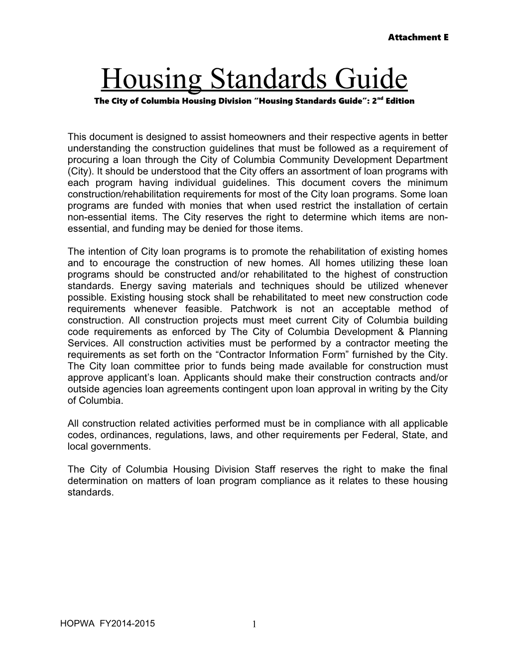 The City of Columbia Housing Division Housing Standards Guide : 2Nd Edition