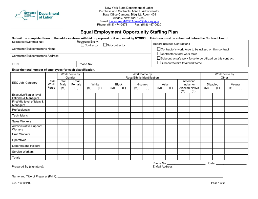 Appendix MWBE-2 - EEO 100 Staffing Plan