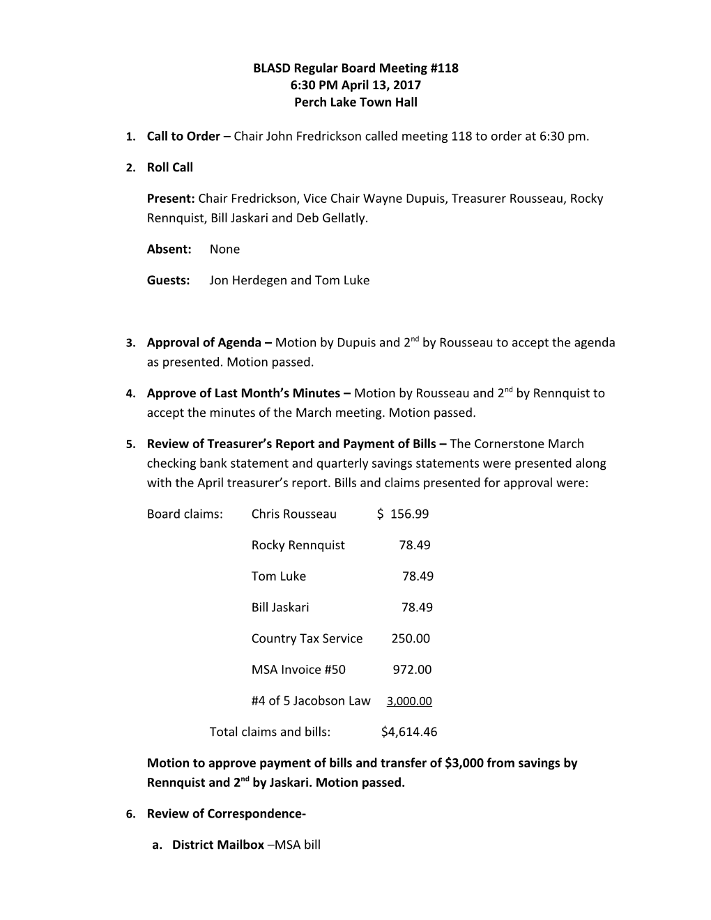 BLASD Regular Board Meeting #118