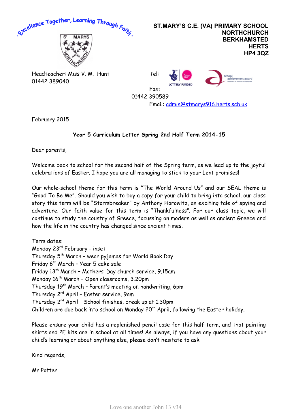 Year 5Curriculum Letter Spring2nd Half Term 2014-15